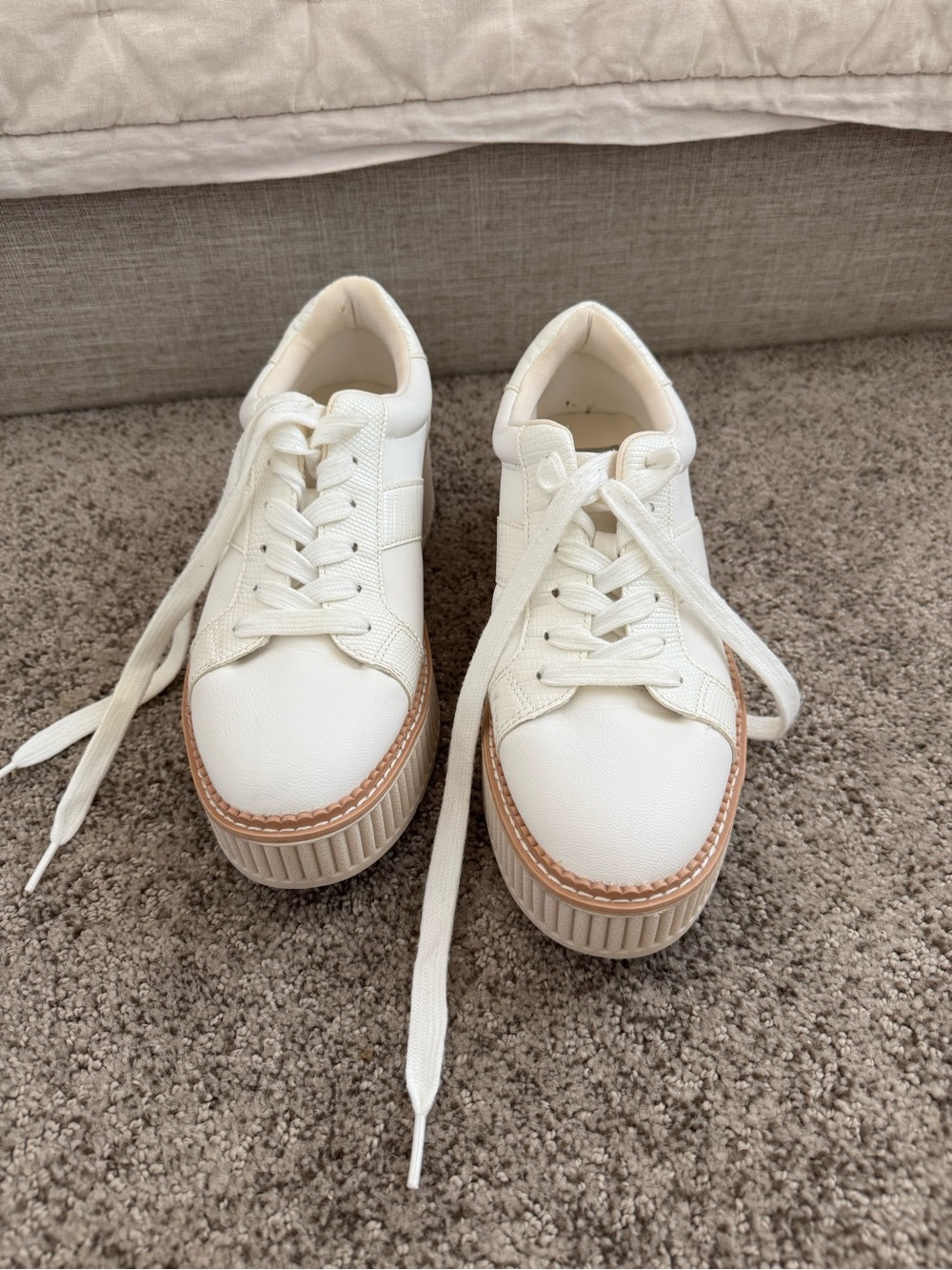 Dolce Vita White Lace-Up Platform Sneakers with Tan Accent